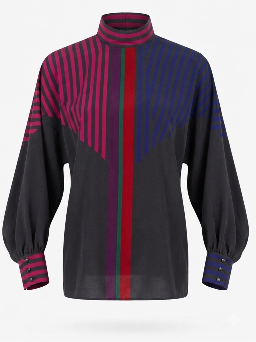 VTG Rare 70s 80s Escada by SRB Silk Blouse Stripe Mock Neck West Germany